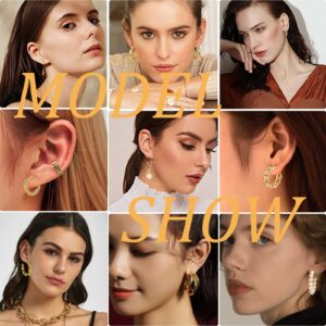 21Pairs Gold Pearl Earrings Set for Women Girls, Fashion Chain Link Hoop Stud Drop Dangle Earrings Jewelry for Birthday Party Christmas Jewelry Presents, Paperclip Hypoallergenic Earrings