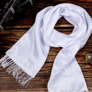 Geyoga White Scarf Men 1920's Scarf with Tassels Halloween Costume White Scarf Long Shawl Men Fancy Dress 1920s Accessories for Men Women Outfit 1920's Gangster Cosplay Party Decoration Supplies