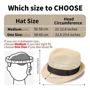 Straw Fedora Hat Short Brim Packable Roll Up Trilby Hat Classic Adjustable Panama Summer Beach Sun Hat UPF 50+ (One Size, Natural)