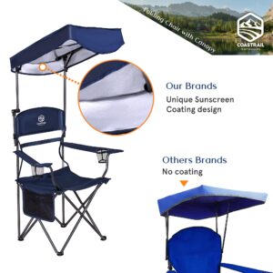 Coastrail Outdoor Canopy Camping Chair Multi-Position Adjustable Folding Shade Chair SPF 50+ Sun Protection with Cup Holder & Storage Pockets, Patio, Blue,Extra Large