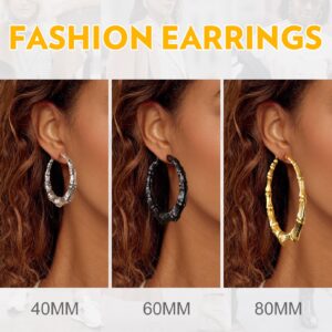 Bandmax 18K Gold Plated Round Hoop Earrings 80MM Hip Hop Bamboo Hoop Earrings 80S 90S Rap And Rock Night Club Big Gold Earrings for Women