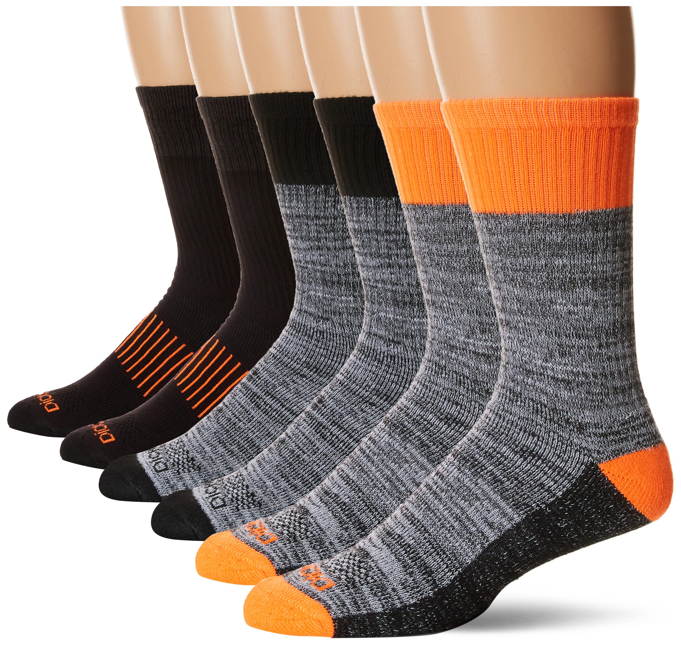 Dickies Men's Dri-Tech Performance Work Crew Socks 6 Pair,Black Asst, Men's 6-12 Shoe Size