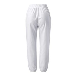 Women's Casual High Waisted Tapered Lounge Pants Summer Linen Lightweight Elastic Waist Lounge Bottoms Baggy Jogger Pants with Pocket Palazzo Pants Harem Pants Loungewear for Workout Yoga Running