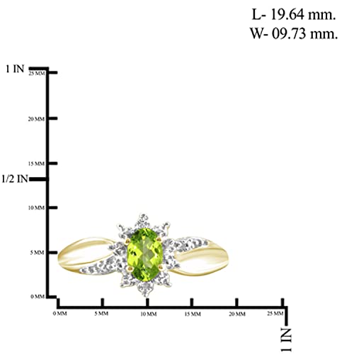 JEWELEXCESS 0.48 CTW Peridot & Accent White Diamonds Ring in 14K Gold Over Silver