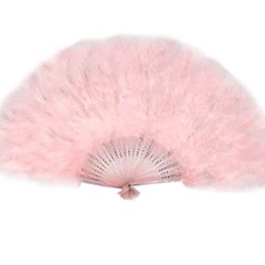 SACASUSA Pink Feather Hand Folding Fan for Dance Decoration Halloween Costume 20x11.5 inch