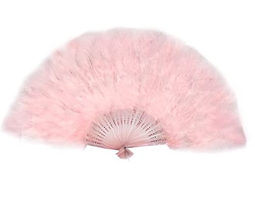 SACASUSA Pink Feather Hand Folding Fan for Dance Decoration Halloween Costume 20x11.5 inch