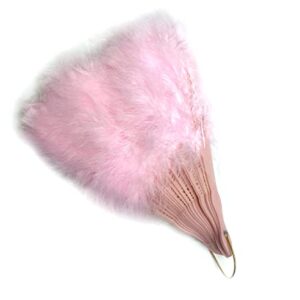 SACASUSA Pink Feather Hand Folding Fan for Dance Decoration Halloween Costume 20x11.5 inch