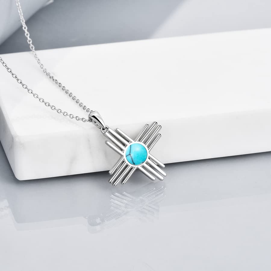 TIGER RIDER Zia Sun Symbol 925 Sterling Silver Necklace Exquisite Ladies Turquoise/Moonstone/Opal Pendant Jewelry for Women New Mexico Necklace for Mother’s Day Christmas Birthday Gifts