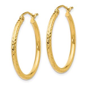 amanda rose collection 14k yellow gold engraved diamond cut 1 inch round hoop earrings