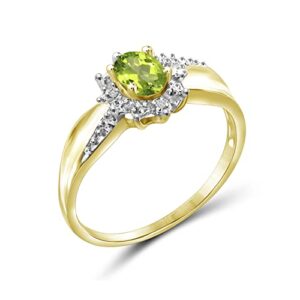 JEWELEXCESS 0.48 CTW Peridot & Accent White Diamonds Ring in 14K Gold Over Silver