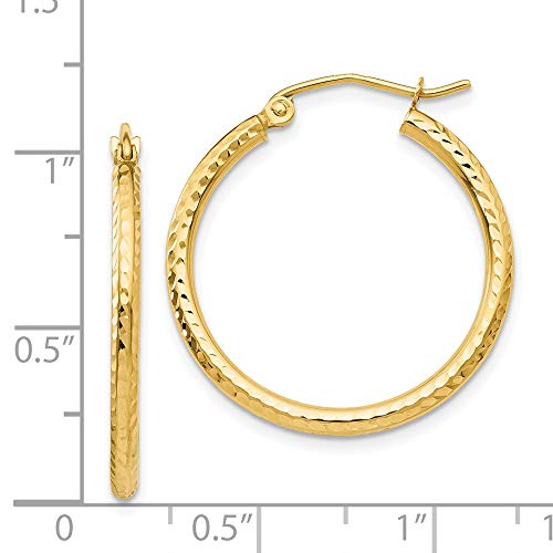 Amanda Rose Collection 14K Yellow Gold Engraved Diamond Cut 1 inch Round Hoop Earrings