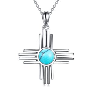 TIGER RIDER Zia Sun Symbol 925 Sterling Silver Necklace Exquisite Ladies Turquoise/Moonstone/Opal Pendant Jewelry for Women New Mexico Necklace for Mother’s Day Christmas Birthday Gifts