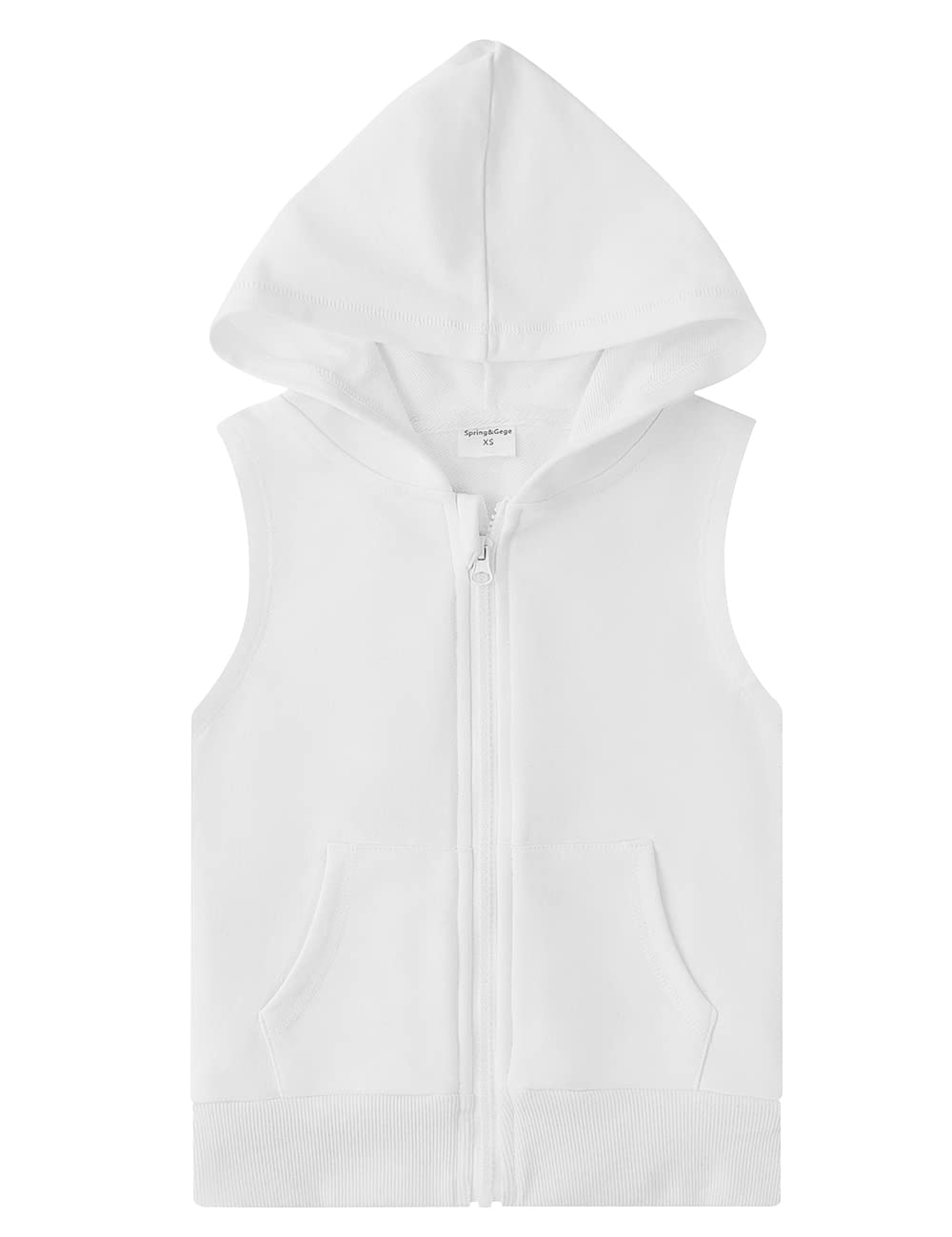 Spring&Gege Boys’ Full Zip Sleeveless Hooded Vest Basic Solid Zipper Tank Tops Hoodie with Pockets, White, Size 7-8 Years