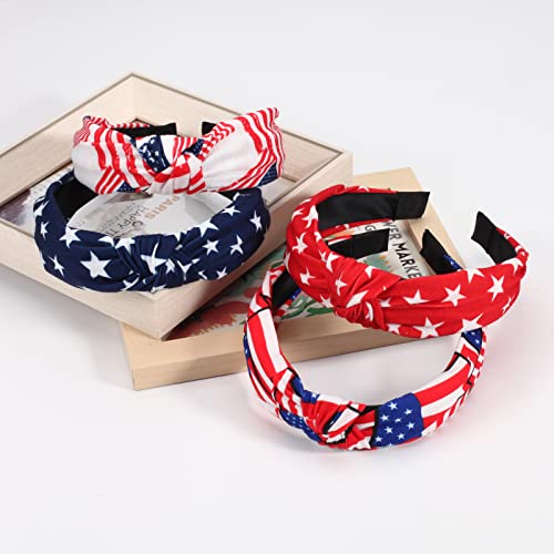 Budsmile 4PCS American Flag Headbands for Women Girls Independence Day 4th of July Red White Blue Patriotic USA Bow Knotted Wide Headband Yoga Hair Band Hair Hoops