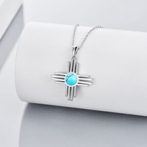 TIGER RIDER Zia Sun Symbol 925 Sterling Silver Necklace Exquisite Ladies Turquoise/Moonstone/Opal Pendant Jewelry for Women New Mexico Necklace for Mother’s Day Christmas Birthday Gifts