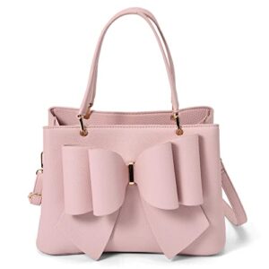 like dreams women jenna elegant bow triple compartment vegan leather fashionable satchel handbag (blush)