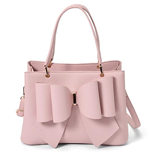 Like Dreams Women Jenna Elegant Bow Triple Compartment Vegan Leather Fashionable Satchel Handbag (Blush)