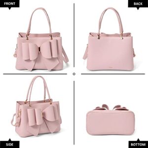 Like Dreams Women Jenna Elegant Bow Triple Compartment Vegan Leather Fashionable Satchel Handbag (Blush)