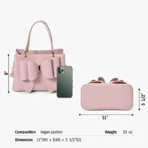 Like Dreams Women Jenna Elegant Bow Triple Compartment Vegan Leather Fashionable Satchel Handbag (Blush)