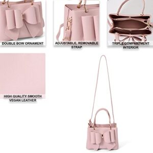 Like Dreams Women Jenna Elegant Bow Triple Compartment Vegan Leather Fashionable Satchel Handbag (Blush)