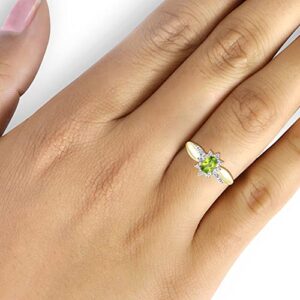 JEWELEXCESS 0.48 CTW Peridot & Accent White Diamonds Ring in 14K Gold Over Silver