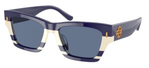 tory burch women's ty7169u universal fit rectangular sunglasses, navy ivory vintage strip, 52mm