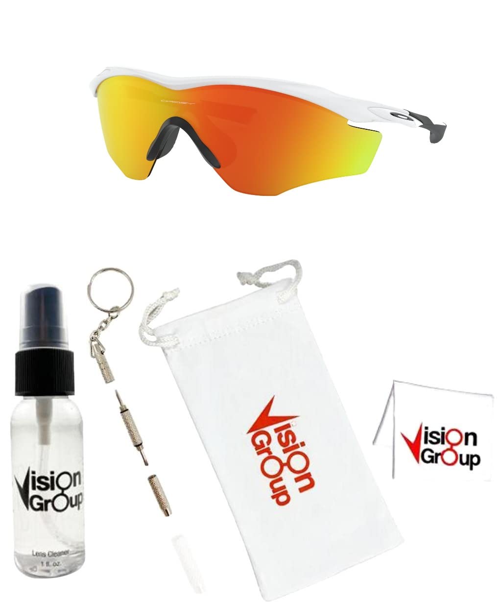 Oakley OO9343 M2 Frame XL Sunglasses + Vision Group Accessories Bundle (Polished White/Fire Iridium (934305))