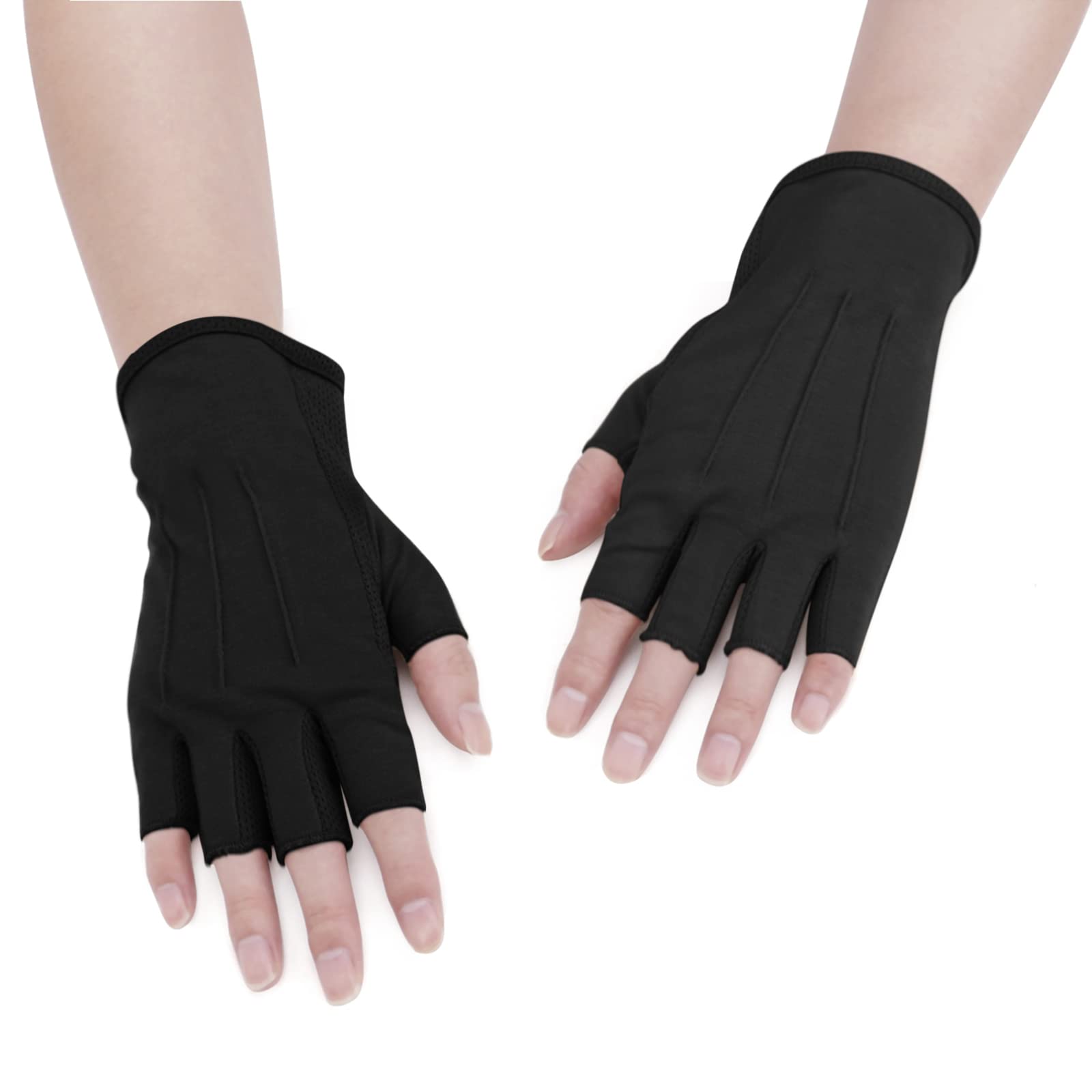 Summer Driving Gloves Cycling Half Finger Mittens for Men Women Sun Protection Gloves Touch Screen Quick Dry Outdoor Mitts, Black, One Size