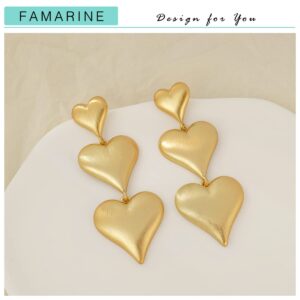 FAMARINE Gold Heart Earrings for Women Heart Dangle Earrings Brushed Drop Earrings Jewelry Gift