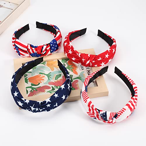 Budsmile 4PCS American Flag Headbands for Women Girls Independence Day 4th of July Red White Blue Patriotic USA Bow Knotted Wide Headband Yoga Hair Band Hair Hoops