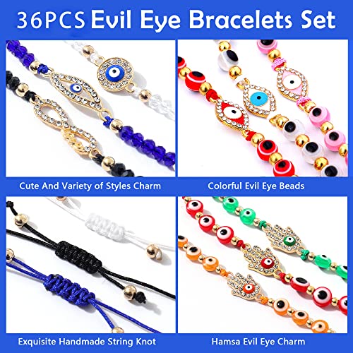 BONITTER 36 Pcs Evil Eye Bracelets Pack Mexican Braclets Set Ojo Bracelet Protection Amulet Anklets Jewelry Gift for Women Men