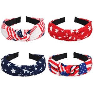 Budsmile 4PCS American Flag Headbands for Women Girls Independence Day 4th of July Red White Blue Patriotic USA Bow Knotted Wide Headband Yoga Hair Band Hair Hoops