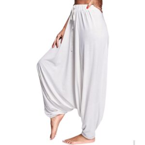 burband womens solid color drop crotch harem pants drawstring loose fit aladdin hippie palazzo lounge elephant boho pants white