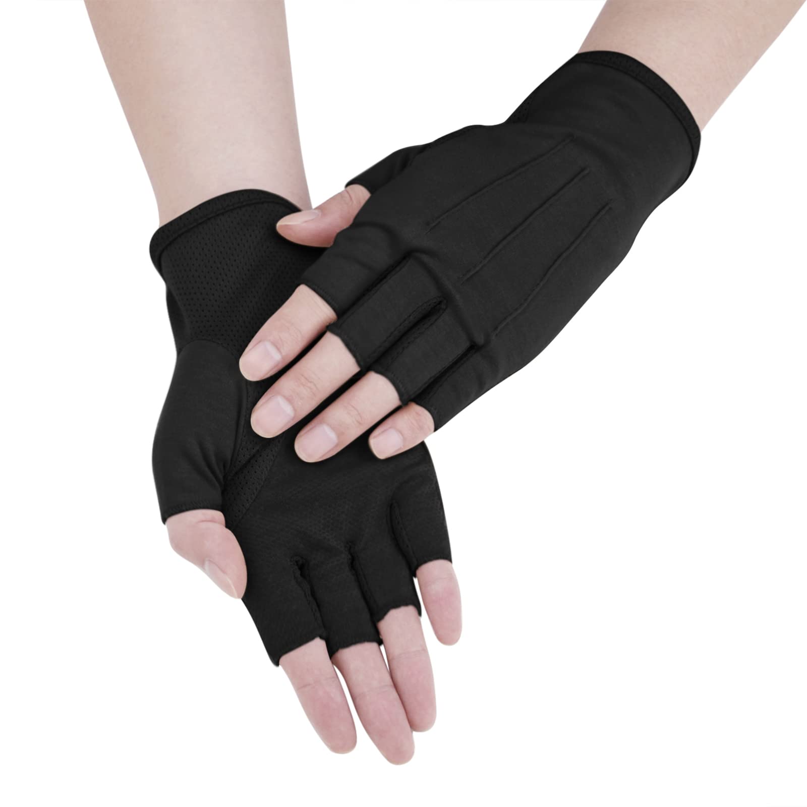 Summer Driving Gloves Cycling Half Finger Mittens for Men Women Sun Protection Gloves Touch Screen Quick Dry Outdoor Mitts, Black, One Size