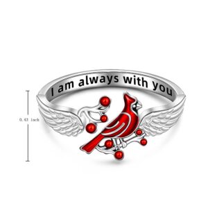 LOVGIFSET Cardinal Ring Angel Wing Ring Cardinal Appear When Angels are Near Feather Red Bird Rings for Women Sterling Silver Memorial Jewelry