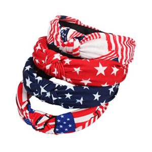 Budsmile 4PCS American Flag Headbands for Women Girls Independence Day 4th of July Red White Blue Patriotic USA Bow Knotted Wide Headband Yoga Hair Band Hair Hoops