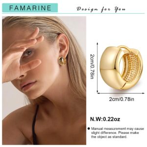 FAMARINE Chunky Gold Earrings for Women 12 MM Wide, 0.85 in Gold Hoop Earrings Thick Earrings for Mom, 14K Gold Plated