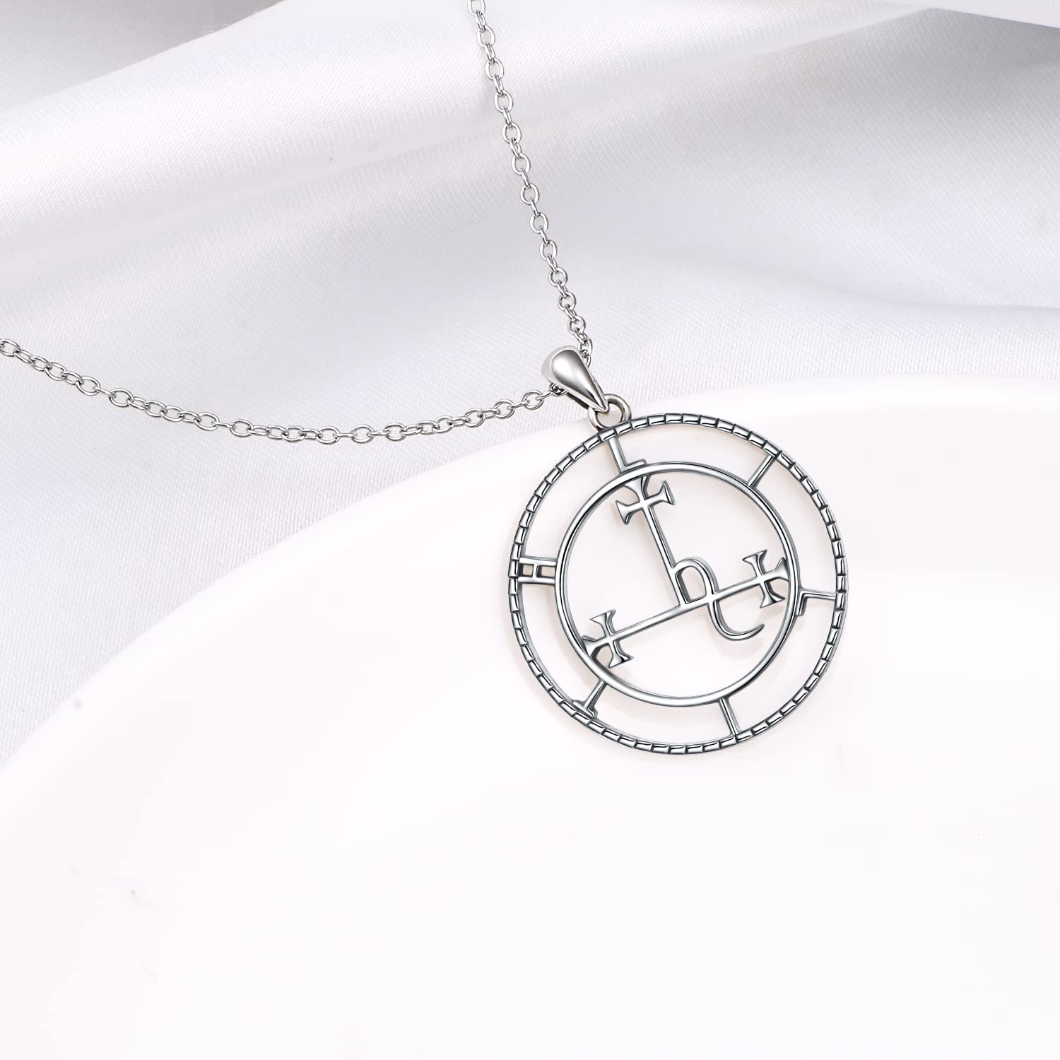 Ladytree Sigil of Lilith Necklace S925 Sterling Silver Vintage Oxidized Sigil of Lilith Pendant Necklace Gifts for Women Rolo Chain 18+2 inches