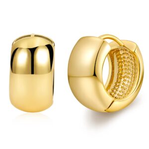 famarine chunky gold earrings for women 12 mm wide, 0.85 in gold hoop earrings thick earrings for mom, 14k gold plated