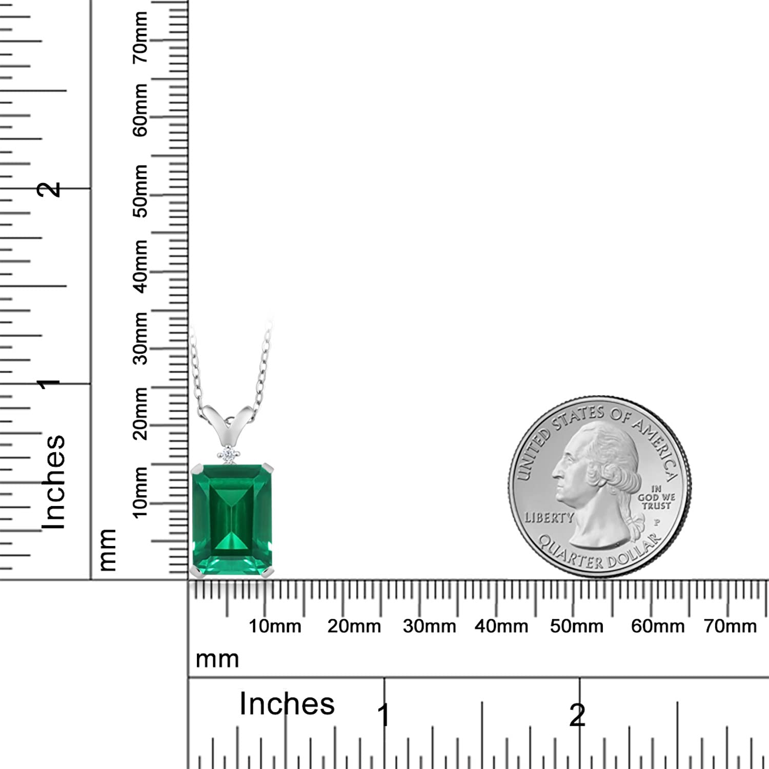 Gem Stone King 925 Sterling Silver Green Nano Emerald and White Diamond Pendant Necklace For Women | 6.52 Cttw | Emerald Cut 14X10MM | With 18 Inch Chain