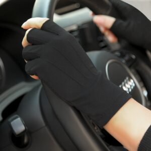 Summer Driving Gloves Cycling Half Finger Mittens for Men Women Sun Protection Gloves Touch Screen Quick Dry Outdoor Mitts, Black, One Size