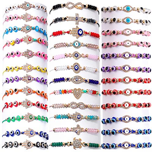 BONITTER 36 Pcs Evil Eye Bracelets Pack Mexican Braclets Set Ojo Bracelet Protection Amulet Anklets Jewelry Gift for Women Men