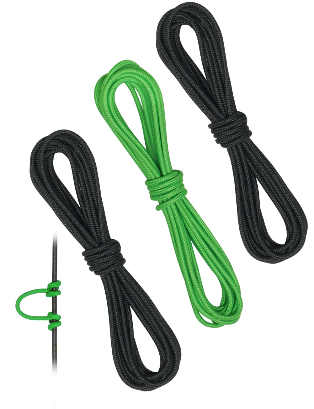 THREE ARCHERS Archery D Loop Rope for Compound Bow D Ring Buckle Release Nocking Loop Material（Pack 3） Bowstring Serving Thread D Loop Buckle (Black+Green)