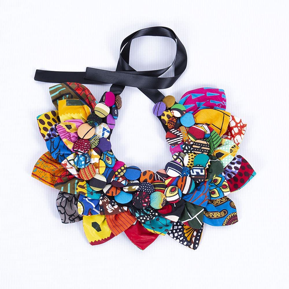 HollandaisWax African Ankara Handmade Petal Neckpiece Button Necklace for Women Jewellery