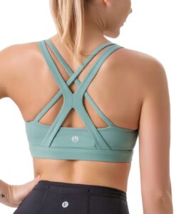 running girl sports bra for women, criss-cross back padded strappy sports bras medium support yoga bra with removable cups(2825 green m)