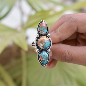 Rekha Gems Oyster Copper Turquoise 925 Sterling Silver Ring-Vintage Ring-Handmade Ring-Birthday Gift-Spiny Turquoise Ring-Boho and Hippie Ring-Birthstone Ring-Turquoise Jewelry- TQ-24 (4.50 US)