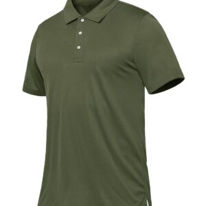 CRYSULLY Men's Combat Loose Fit Polo Shirt Summer Outdoor Fishing Collared Shirt Army Green