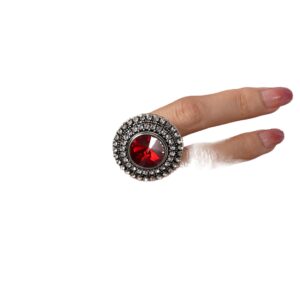 yertter vintage boho ring red crystal rhinstone roud ring adjustable antique crystal ring expandable open wrap ring statement ring for women large cocktail party (red)