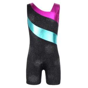 manyakai kids girls ballet dance gymnastics leotard with shorts unitard sports biketard bodysuit black 14-16 years