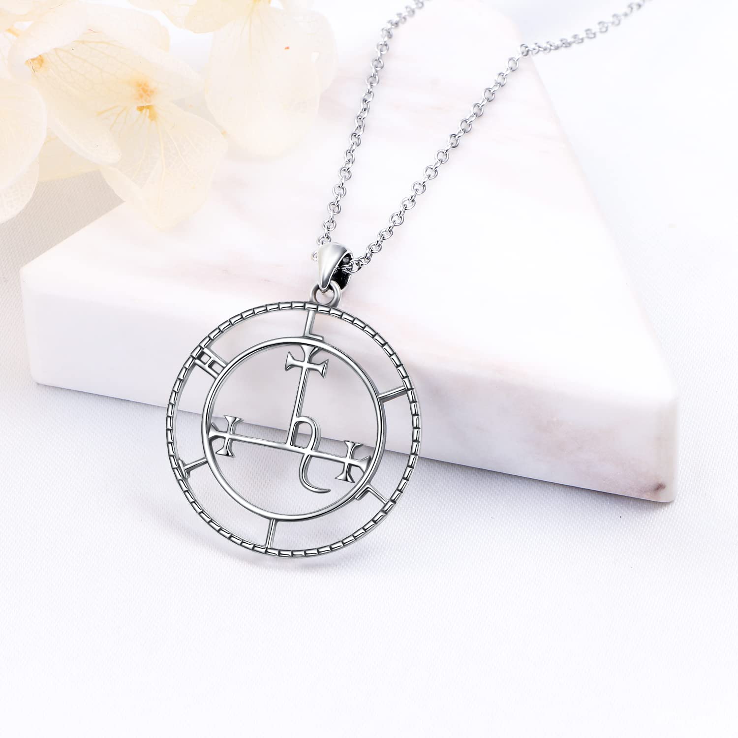 Ladytree Sigil of Lilith Necklace S925 Sterling Silver Vintage Oxidized Sigil of Lilith Pendant Necklace Gifts for Women Rolo Chain 18+2 inches